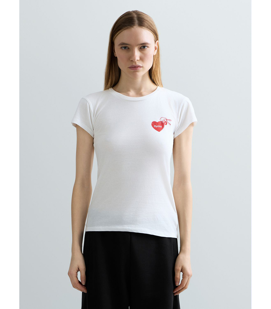 コットンジャージーハートプリントTシャツ